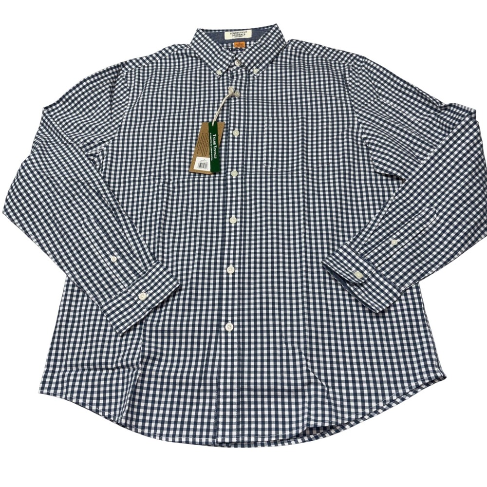 Tailor Vintage Navy Gingham Check Men's Long‎ Sleeve Stretch Poplin Shirt-M,NWT